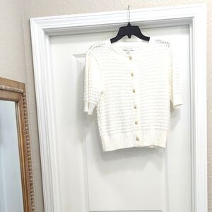 Classic White Knit Cardigan with Gold Buttons